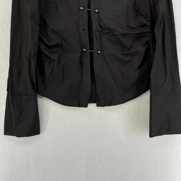 Fashion Nova Top Women's Sz M Black Collared Long Sleeve Toggle Front Side Zip - Picture 7 of 13